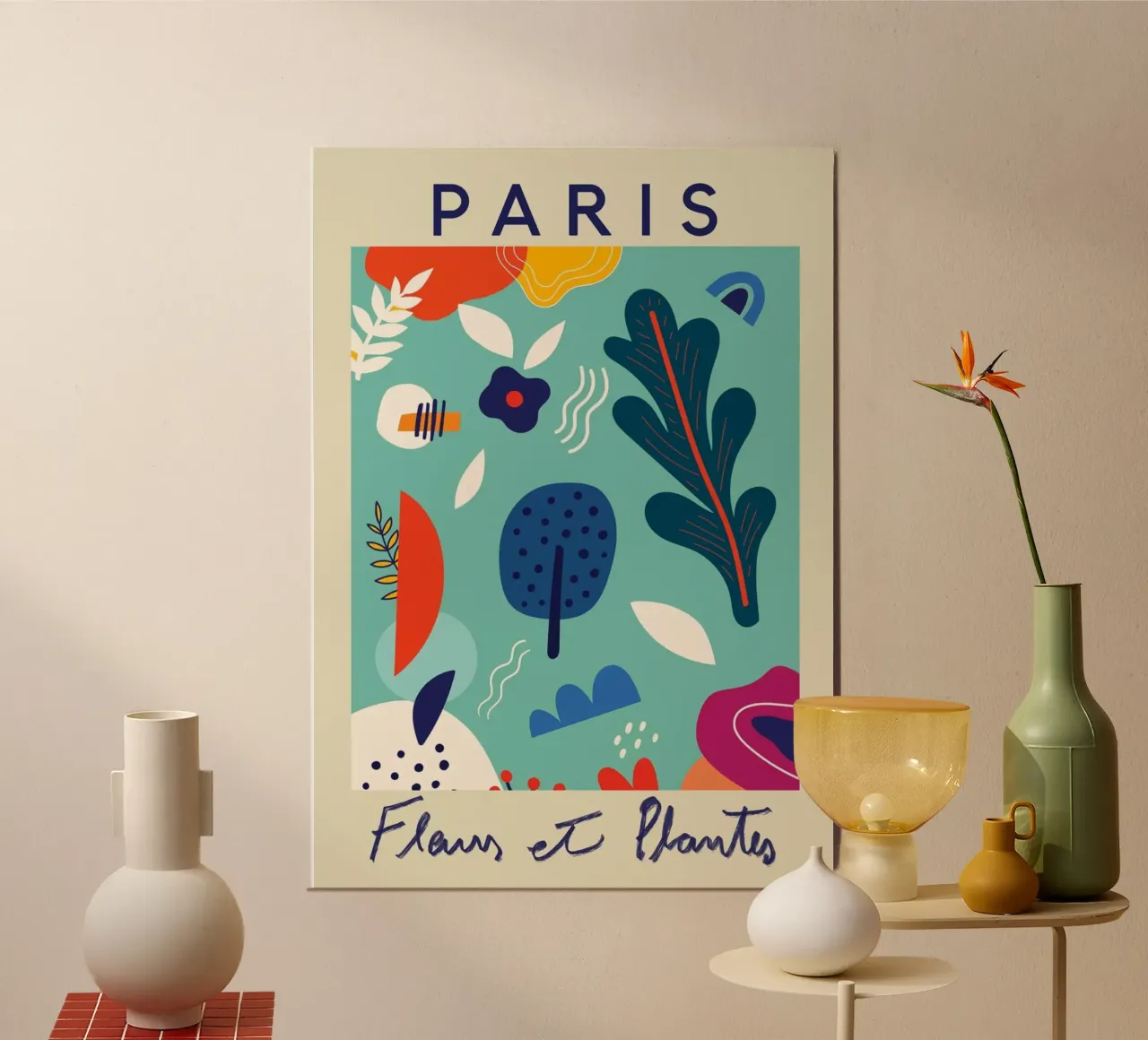 Paris Fleurs et Plantes - Póster Botánico Abstracto poster con marco de aluminio de homdeco