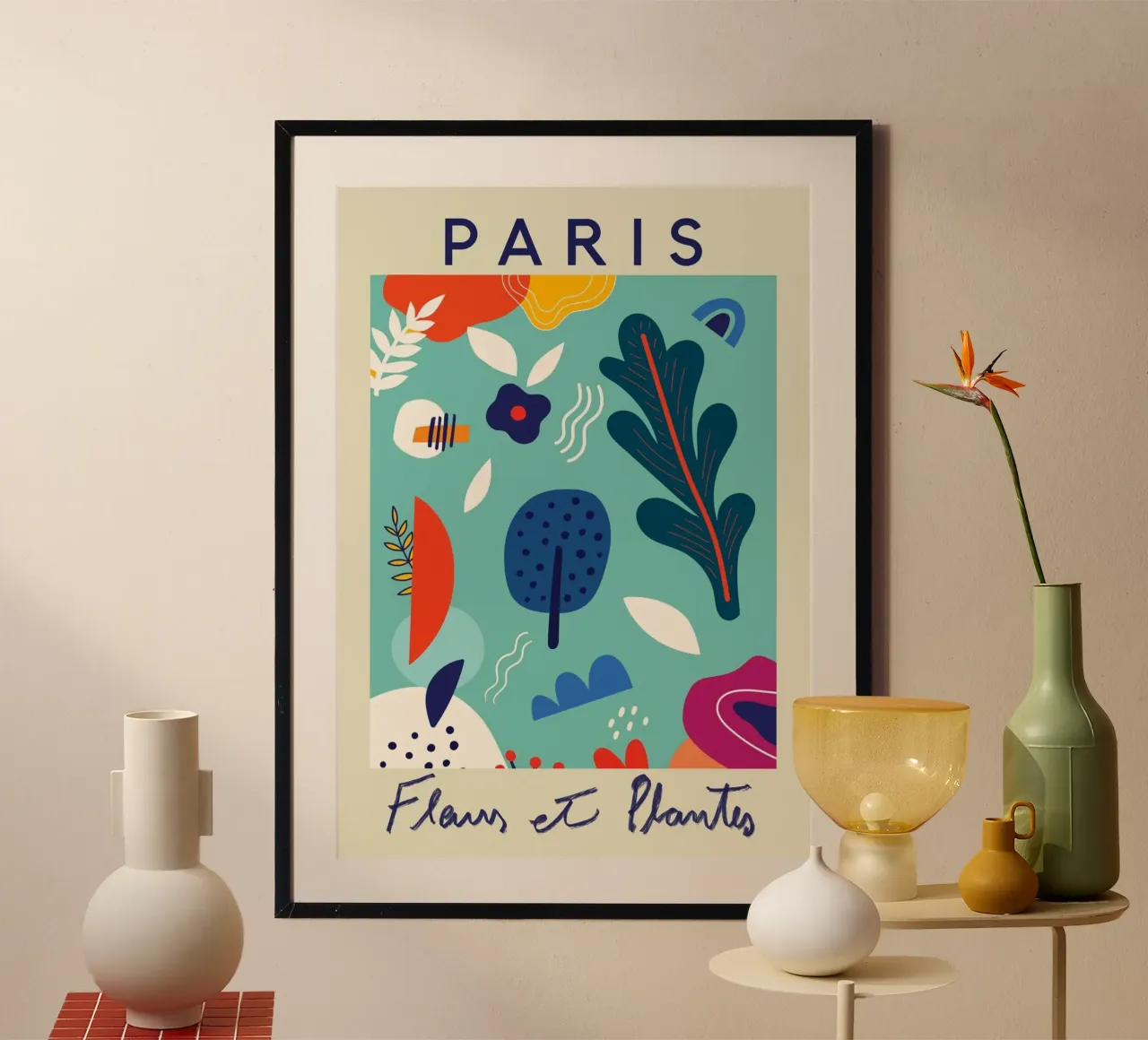 Paris Fleurs et Plantes - Póster Botánico Abstracto poster con marco de aluminio de homdeco