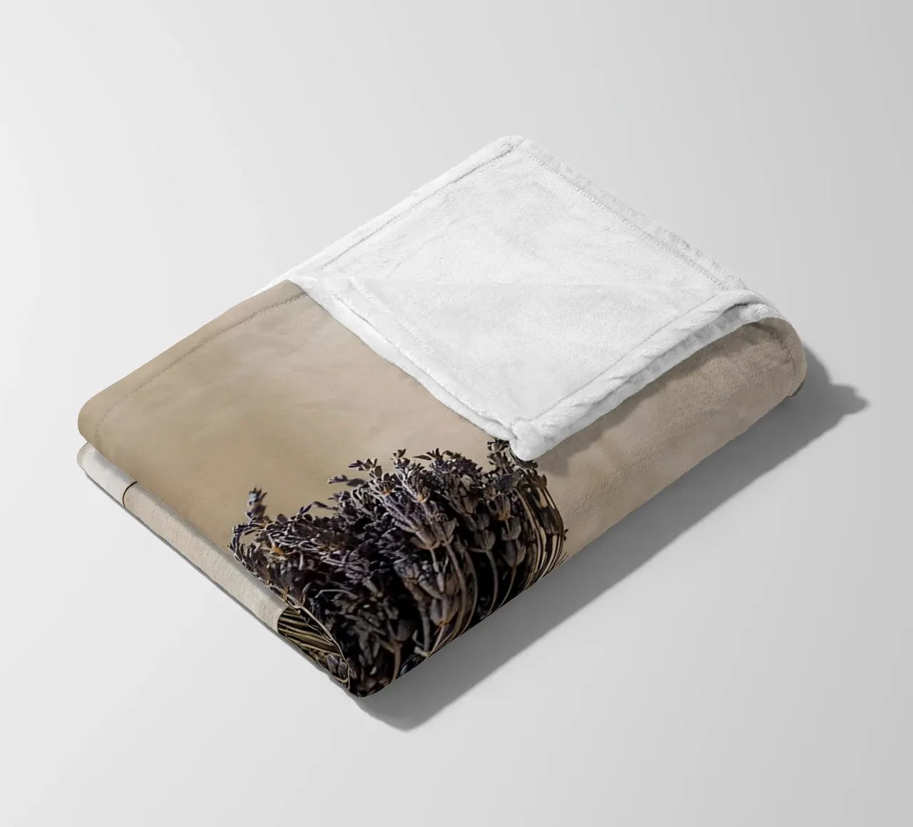 Bouquet of dried lavender in ceramic vase fleece blanket by Casa Limon