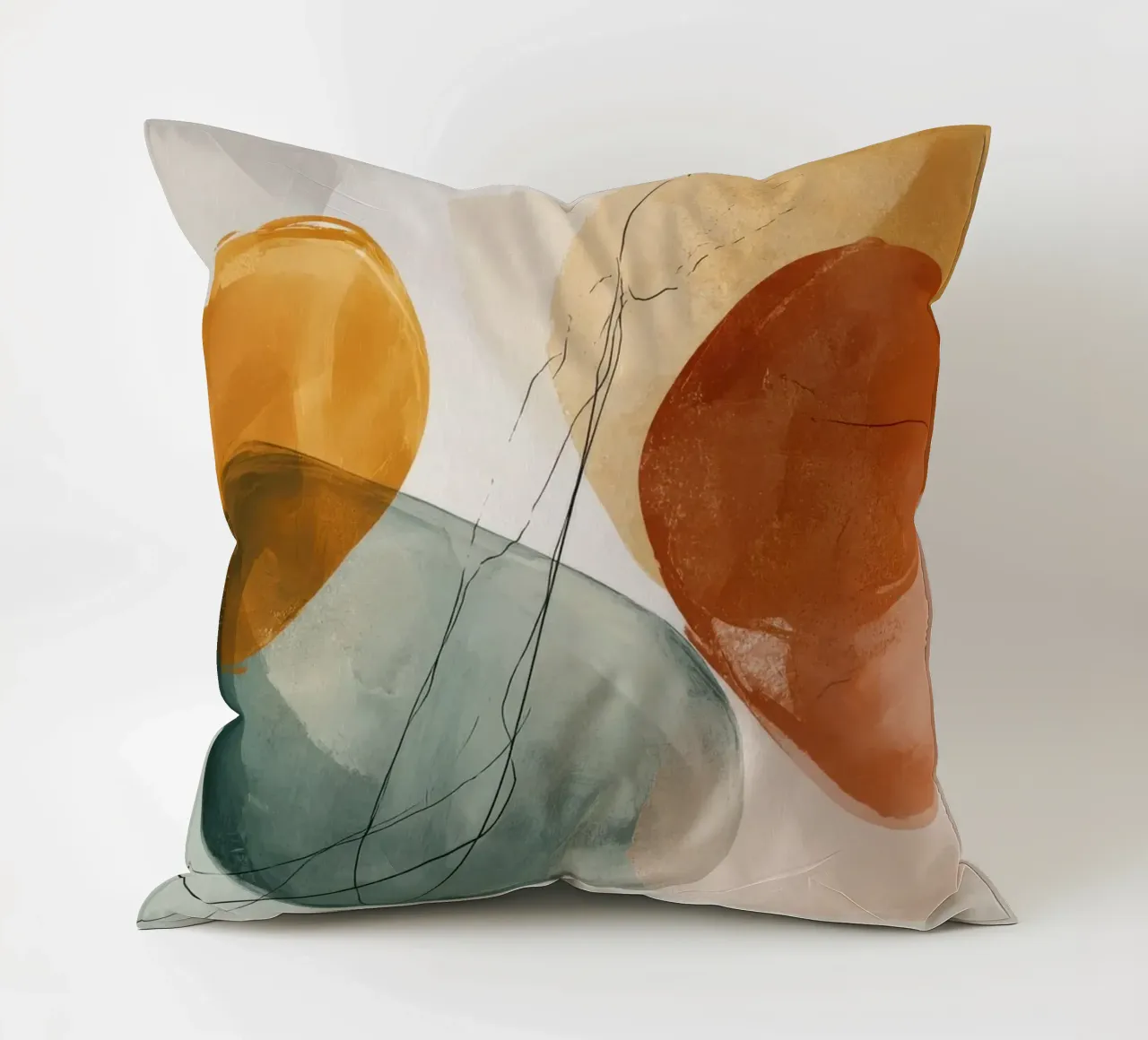 Forme rosse dorate con linee di inchiostro cuscino da Artbyvo