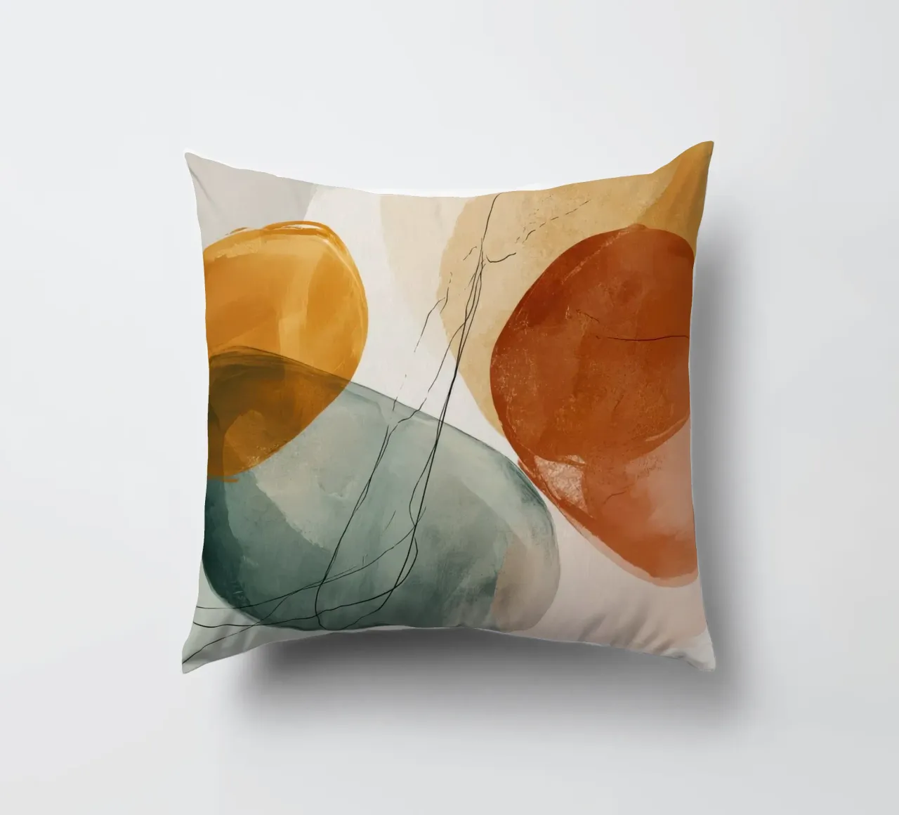 Forme rosse dorate con linee di inchiostro cuscino da Artbyvo