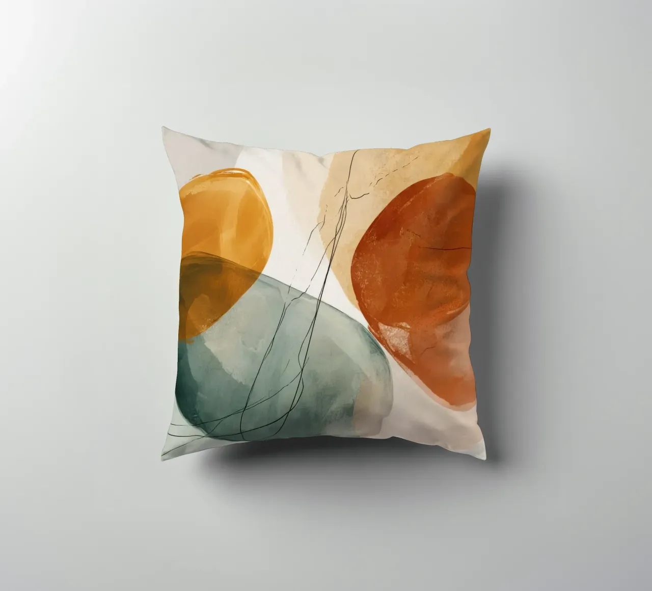 Forme rosse dorate con linee di inchiostro cuscino da Artbyvo