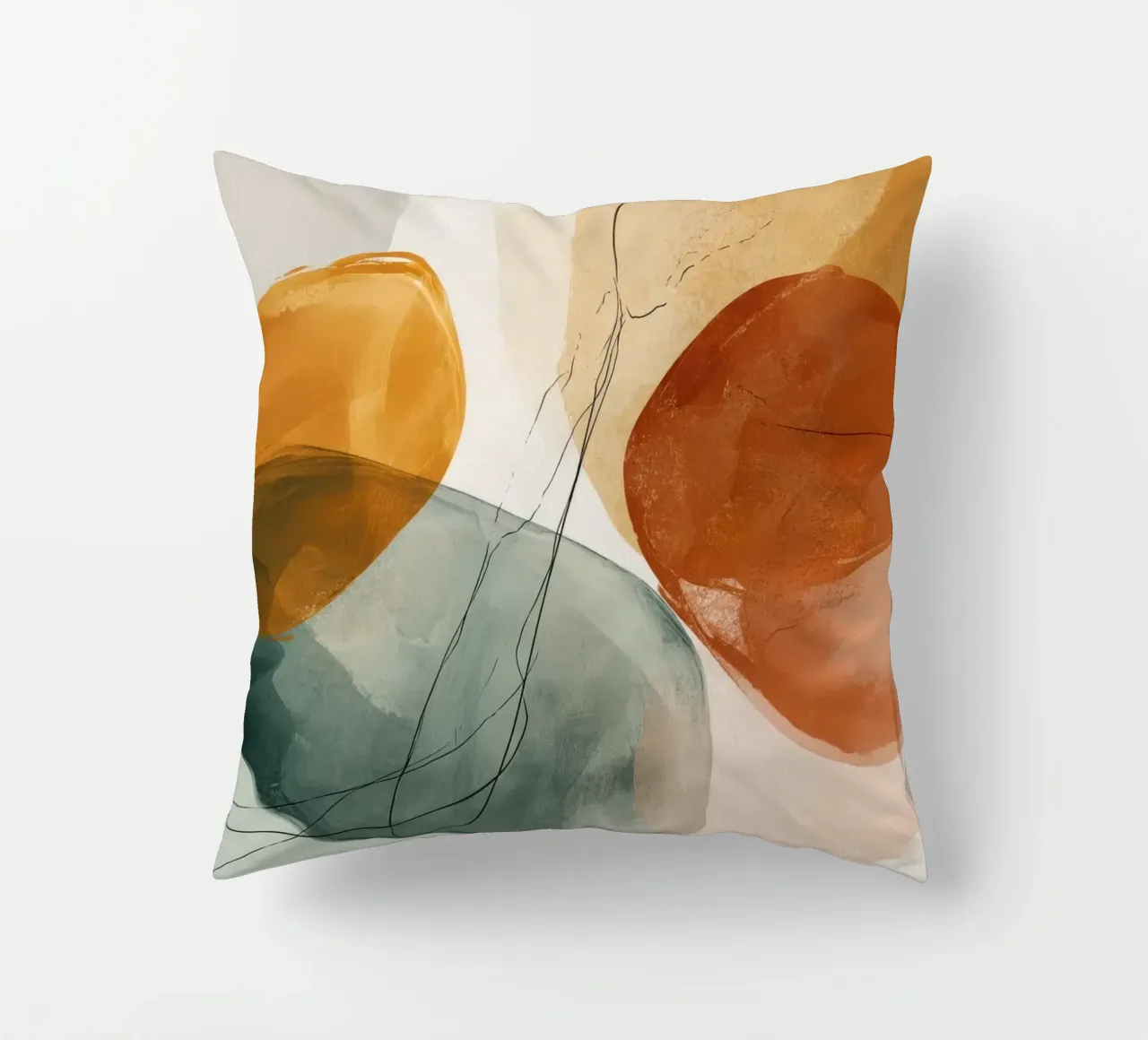 Forme rosse dorate con linee di inchiostro cuscino da Artbyvo
