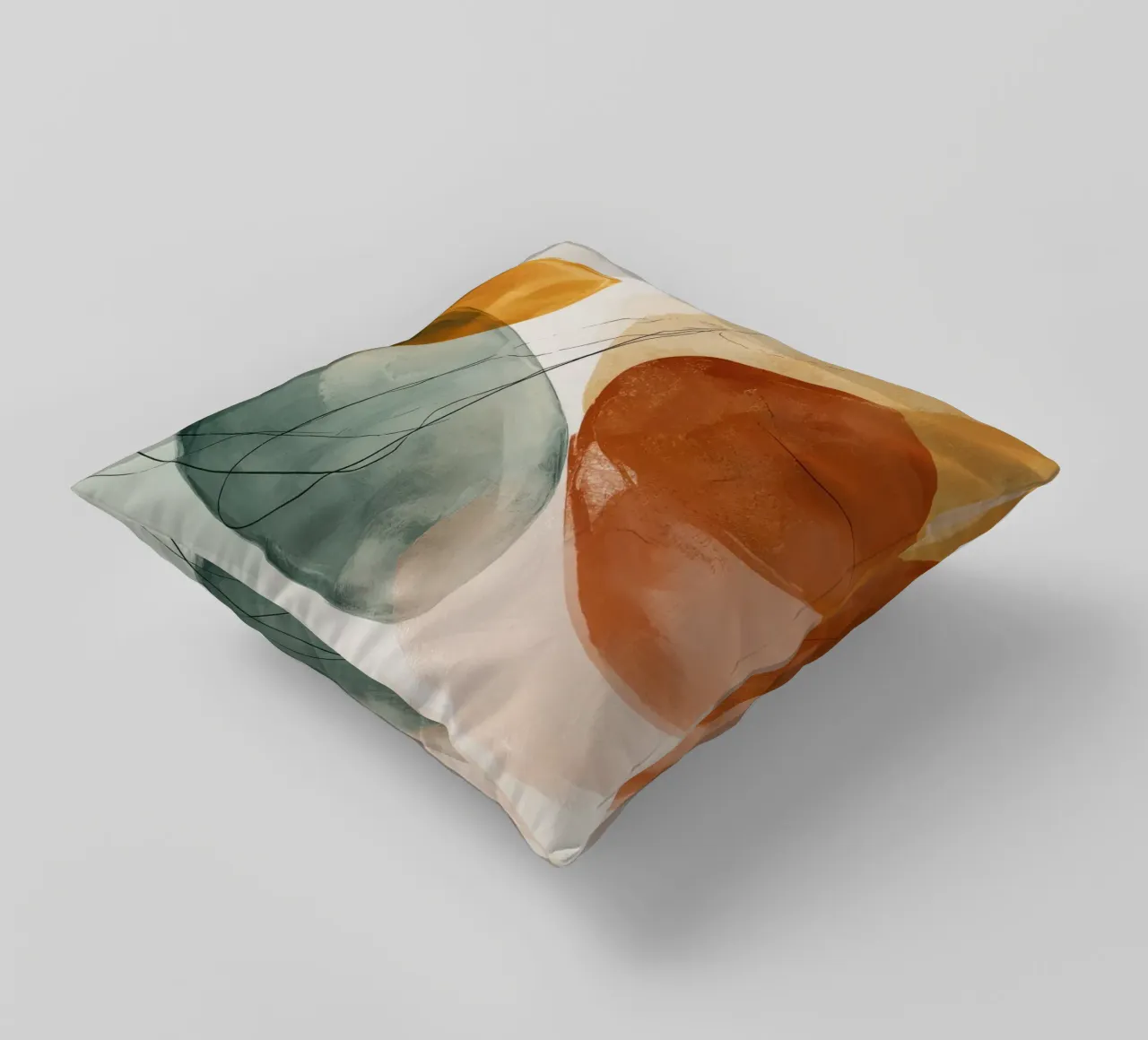 Forme rosse dorate con linee di inchiostro cuscino da Artbyvo