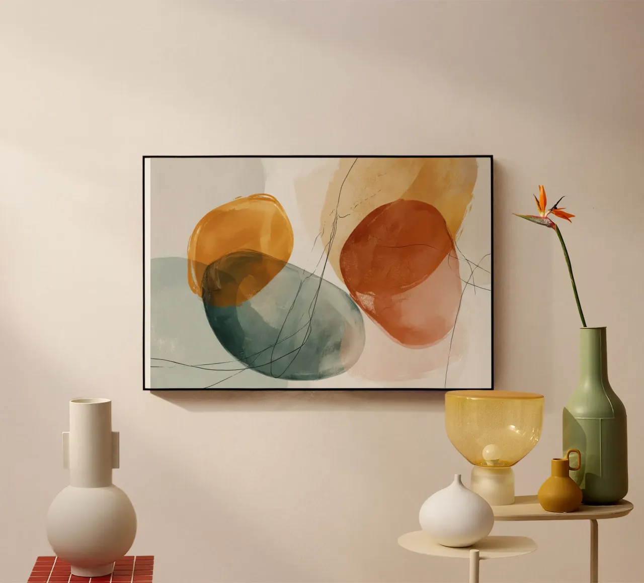 Forme rosse dorate con linee di inchiostro plexiglass da Artbyvo