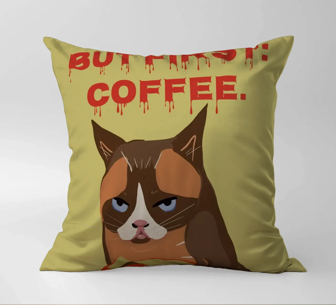 Ma prima il caffè - Tazza da caffè con gatto grande cuscino da Lisa Jureczko Arts Illustration