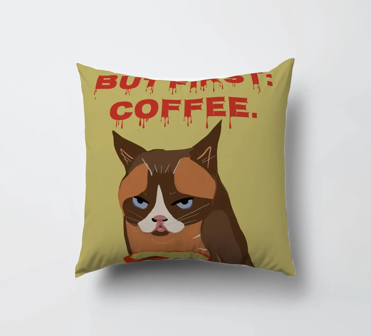 Ma prima il caffè - Tazza da caffè con gatto grande cuscino da Lisa Jureczko Arts Illustration