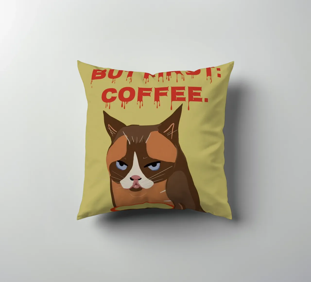 Ma prima il caffè - Tazza da caffè con gatto grande cuscino da Lisa Jureczko Arts Illustration