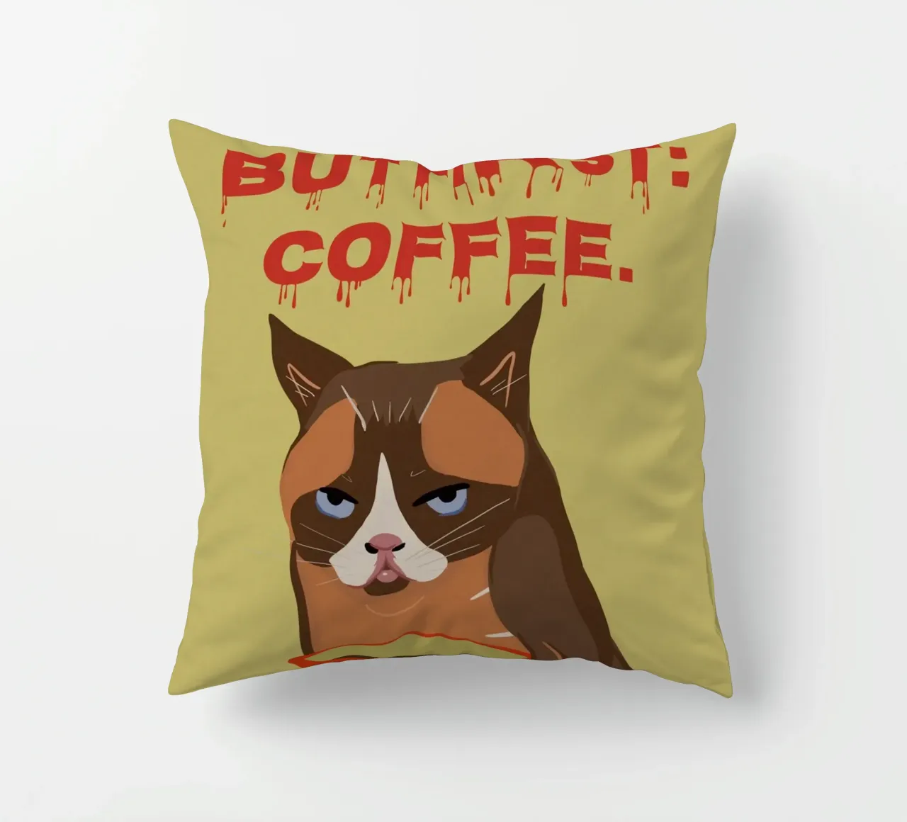 Ma prima il caffè - Tazza da caffè con gatto grande cuscino da Lisa Jureczko Arts Illustration