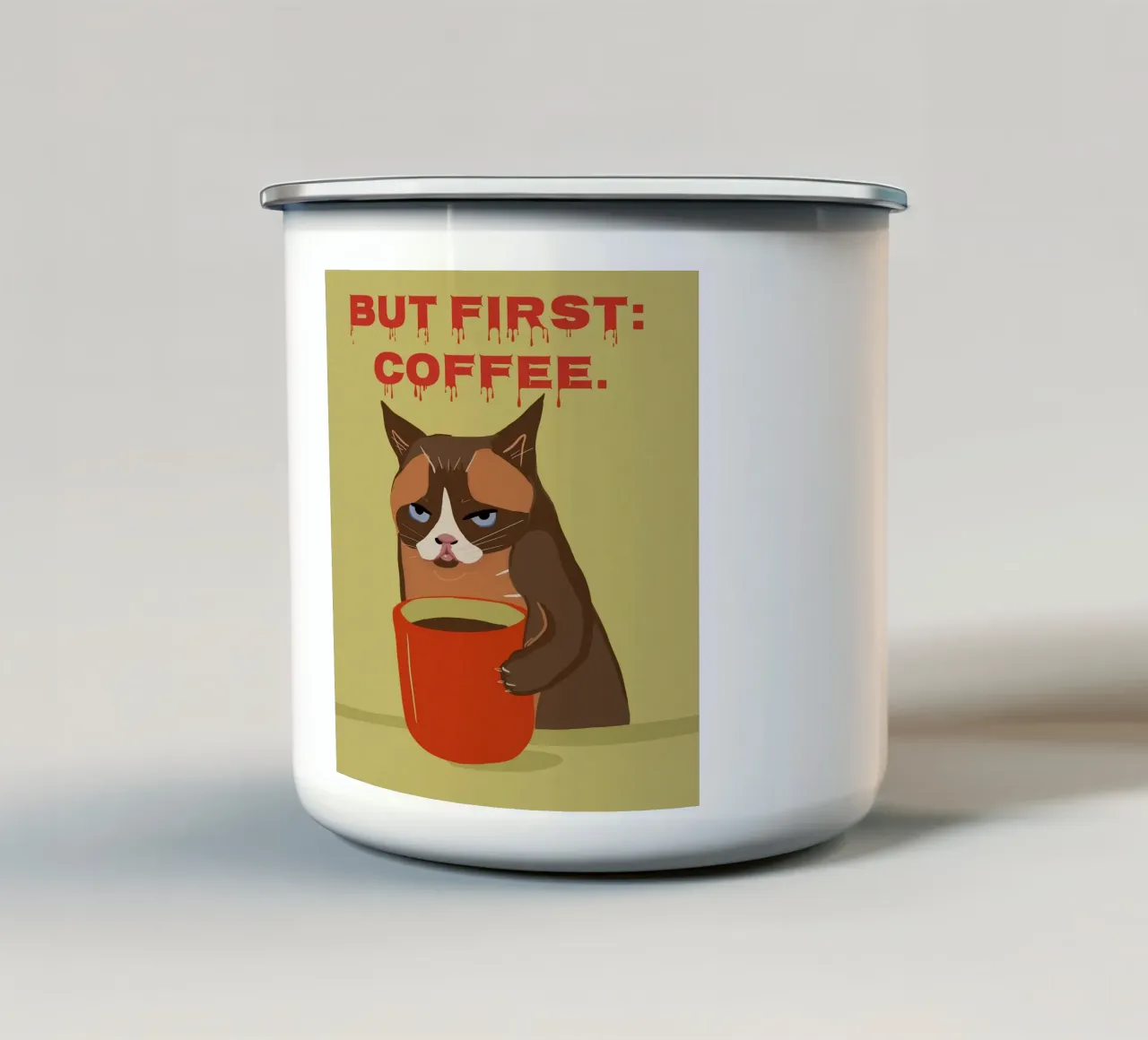 Ma prima il caffè - Tazza da caffè con gatto grande tazza in smalto da Lisa Jureczko Arts Illustration
