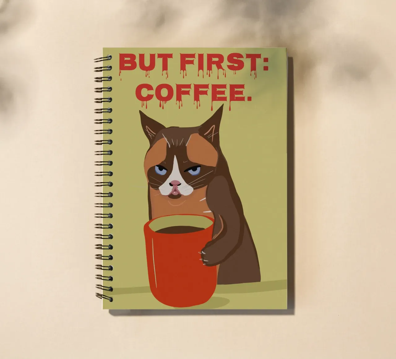 Ma prima il caffè - Tazza da caffè con gatto grande diario ad anelli da Lisa Jureczko Arts Illustration