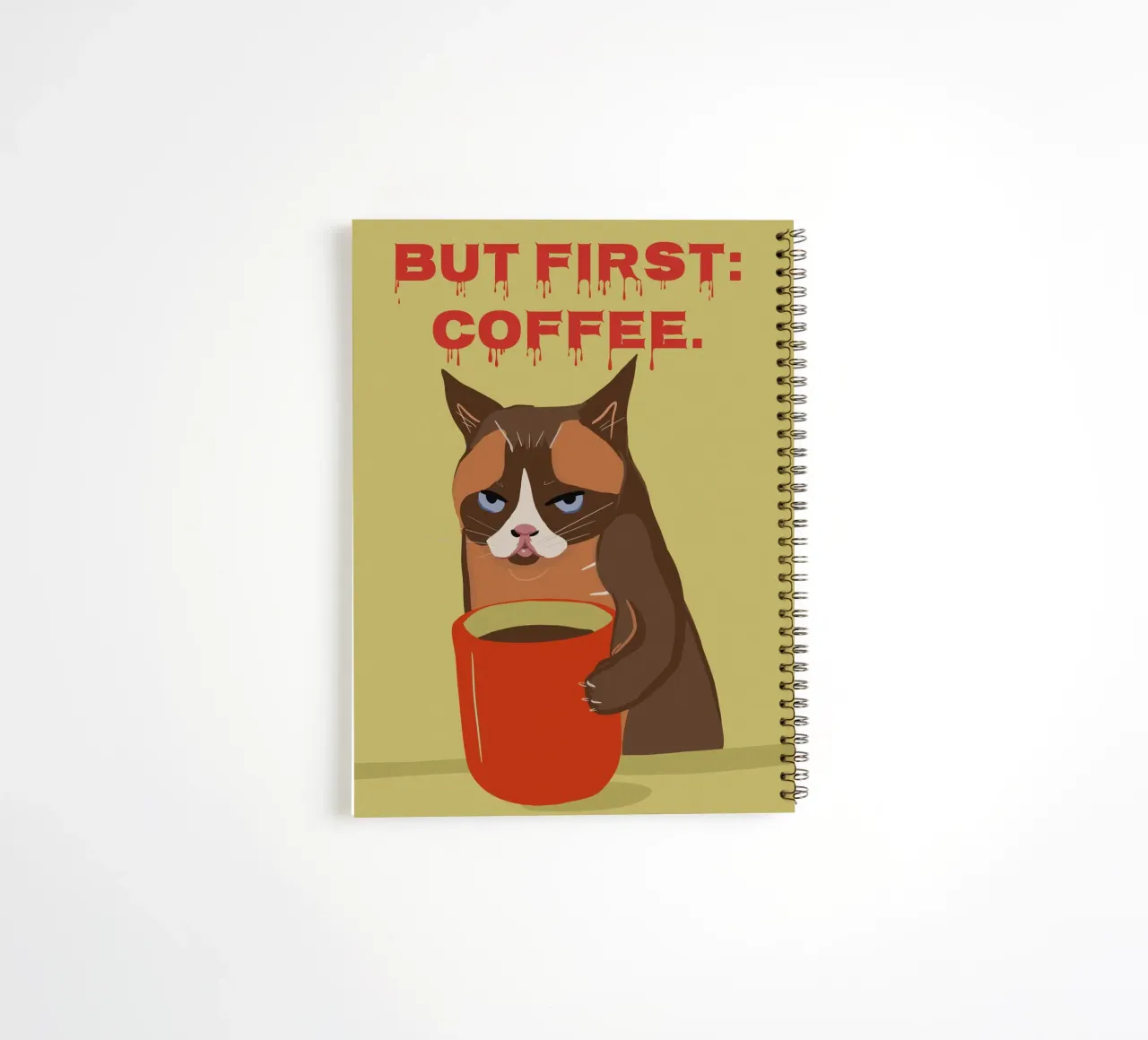 Ma prima il caffè - Tazza da caffè con gatto grande diario ad anelli da Lisa Jureczko Arts Illustration