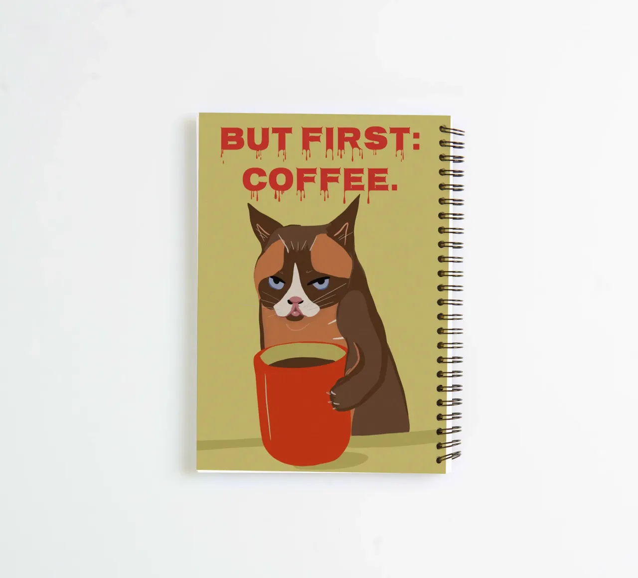 Ma prima il caffè - Tazza da caffè con gatto grande diario ad anelli da Lisa Jureczko Arts Illustration