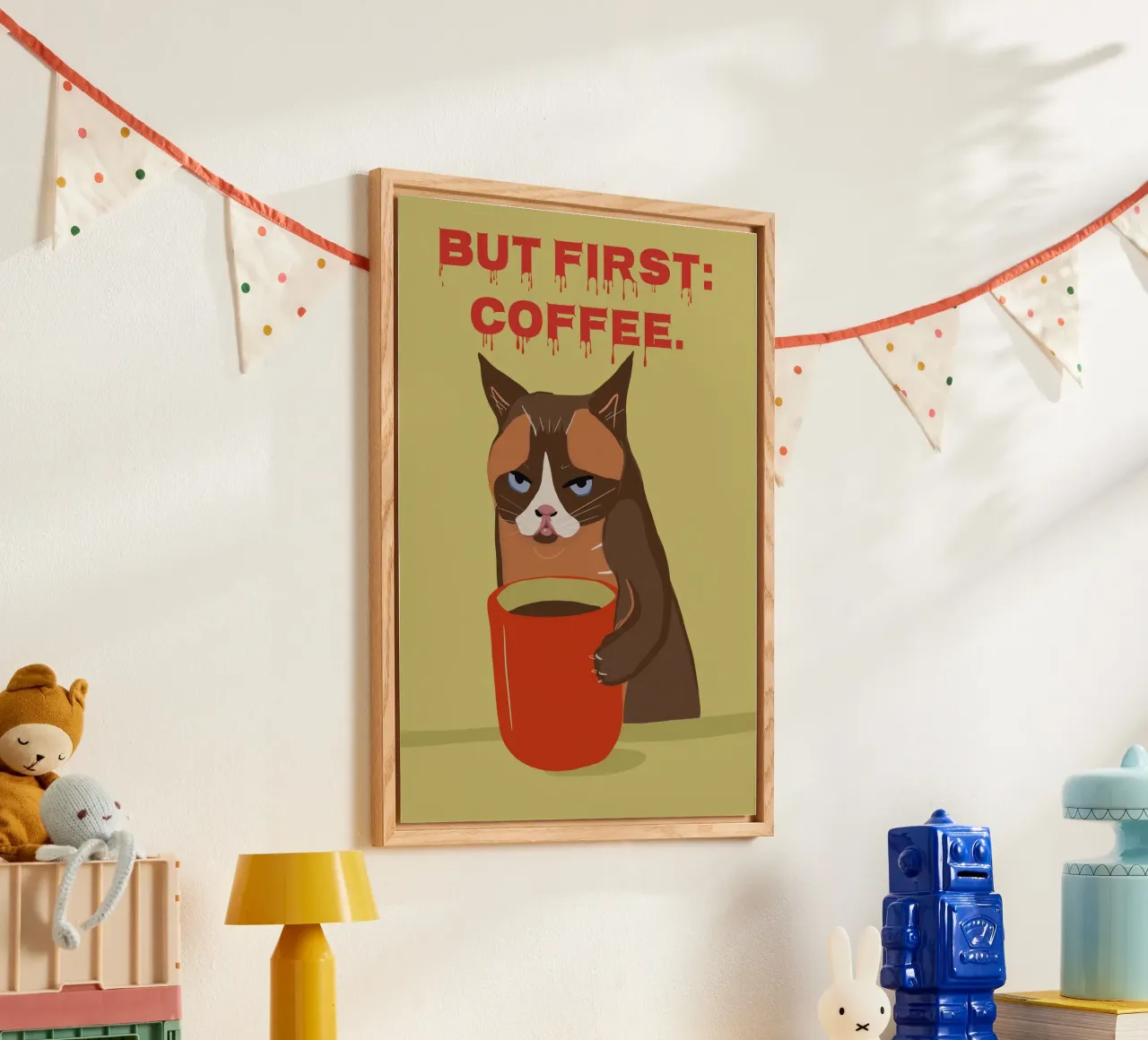 Ma prima il caffè - Tazza da caffè con gatto grande plexiglass da Lisa Jureczko Arts Illustration