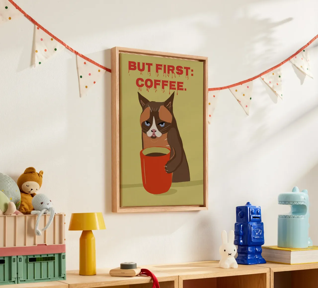 Ma prima il caffè - Tazza da caffè con gatto grande tela da Lisa Jureczko Arts Illustration