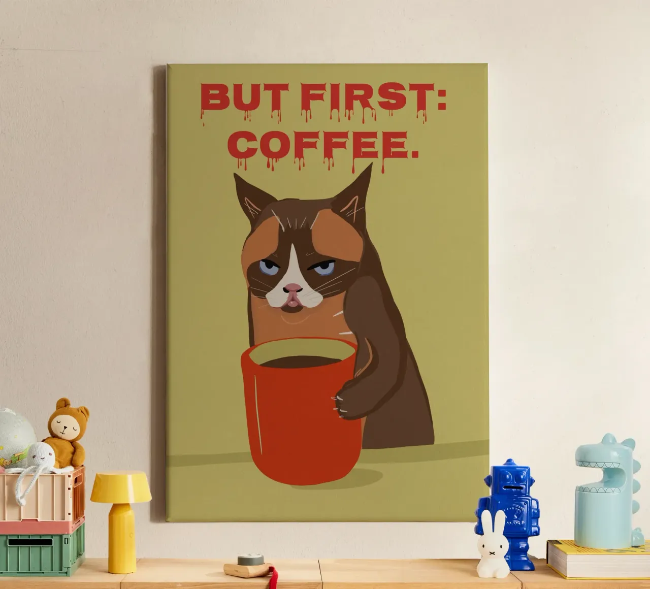 Ma prima il caffè - Tazza da caffè con gatto grande tela da Lisa Jureczko Arts Illustration