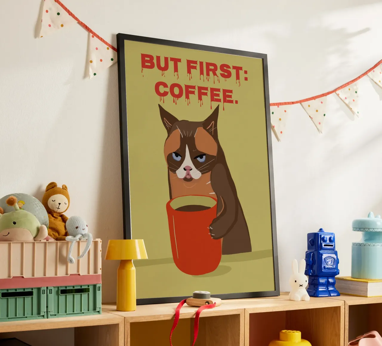 Ma prima il caffè - Tazza da caffè con gatto grande carta hahnemühle da Lisa Jureczko Arts Illustration