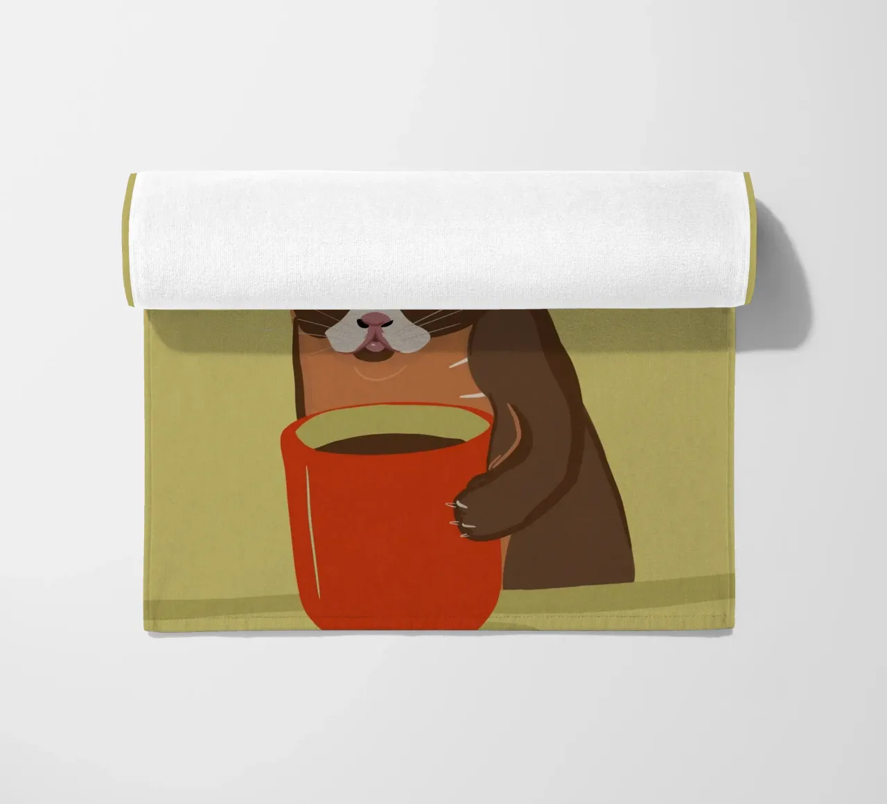 Ma prima il caffè - Tazza da caffè con gatto grande telo mare da Lisa Jureczko Arts Illustration