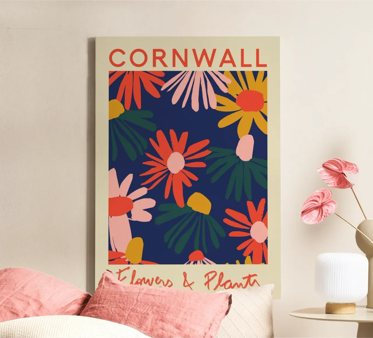 Bloemen & planten uit Cornwall - Levendige abstracte bloemenprint canvas met Baklijst van homdeco