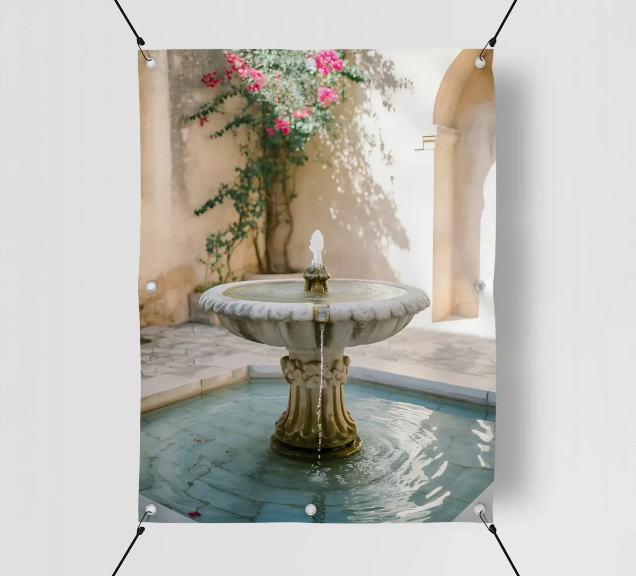 Stone fountain in sunny courtyard pvc cover by Casa Limon