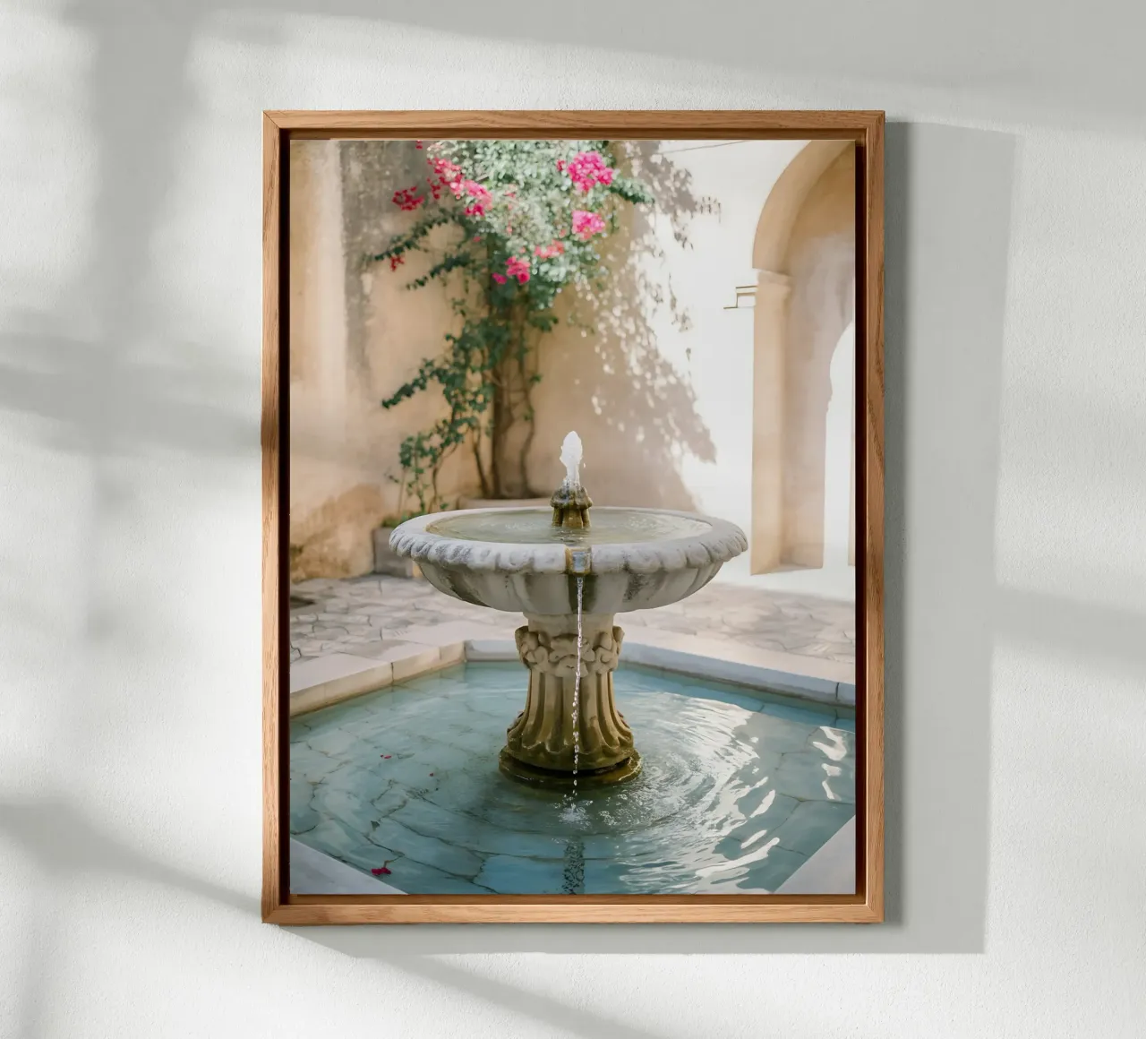 Stone fountain in sunny courtyard forex plate by Casa Limon