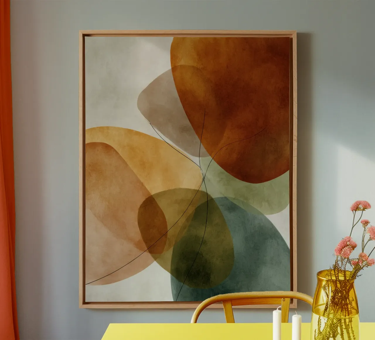 Sovrapposizione di campi di colore e linee nere tela da Artbyvo