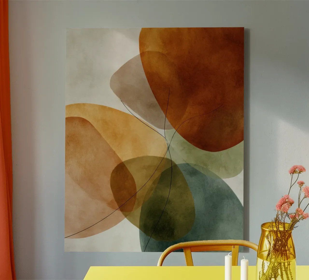 Sovrapposizione di campi di colore e linee nere tela da Artbyvo