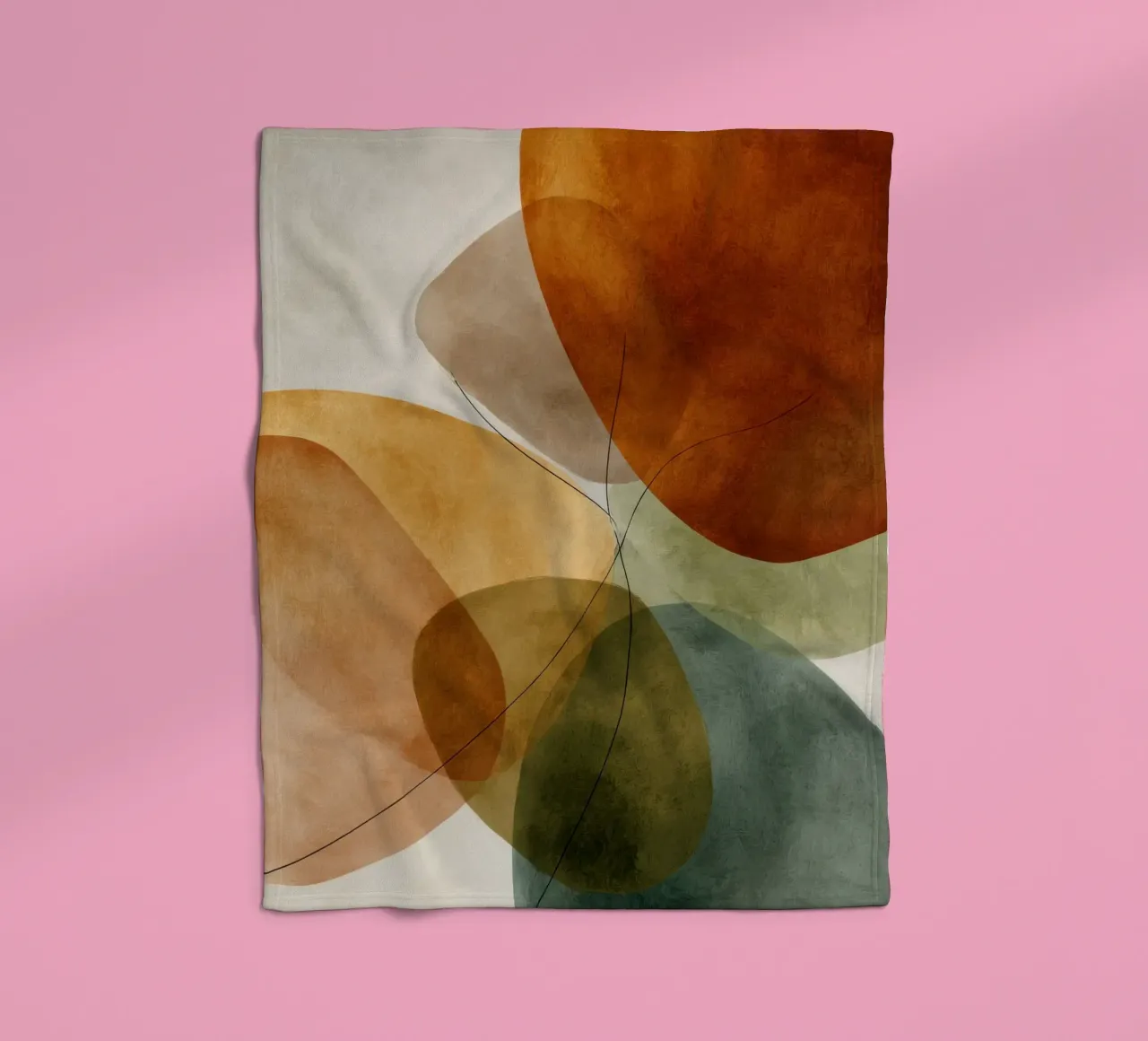 Overlappende kleurvlakken en zwarte lijnen fleecedeken van Artbyvo