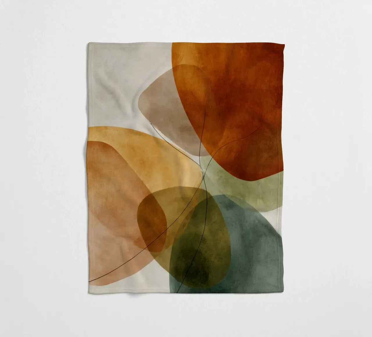 Overlappende kleurvlakken en zwarte lijnen fleecedeken van Artbyvo