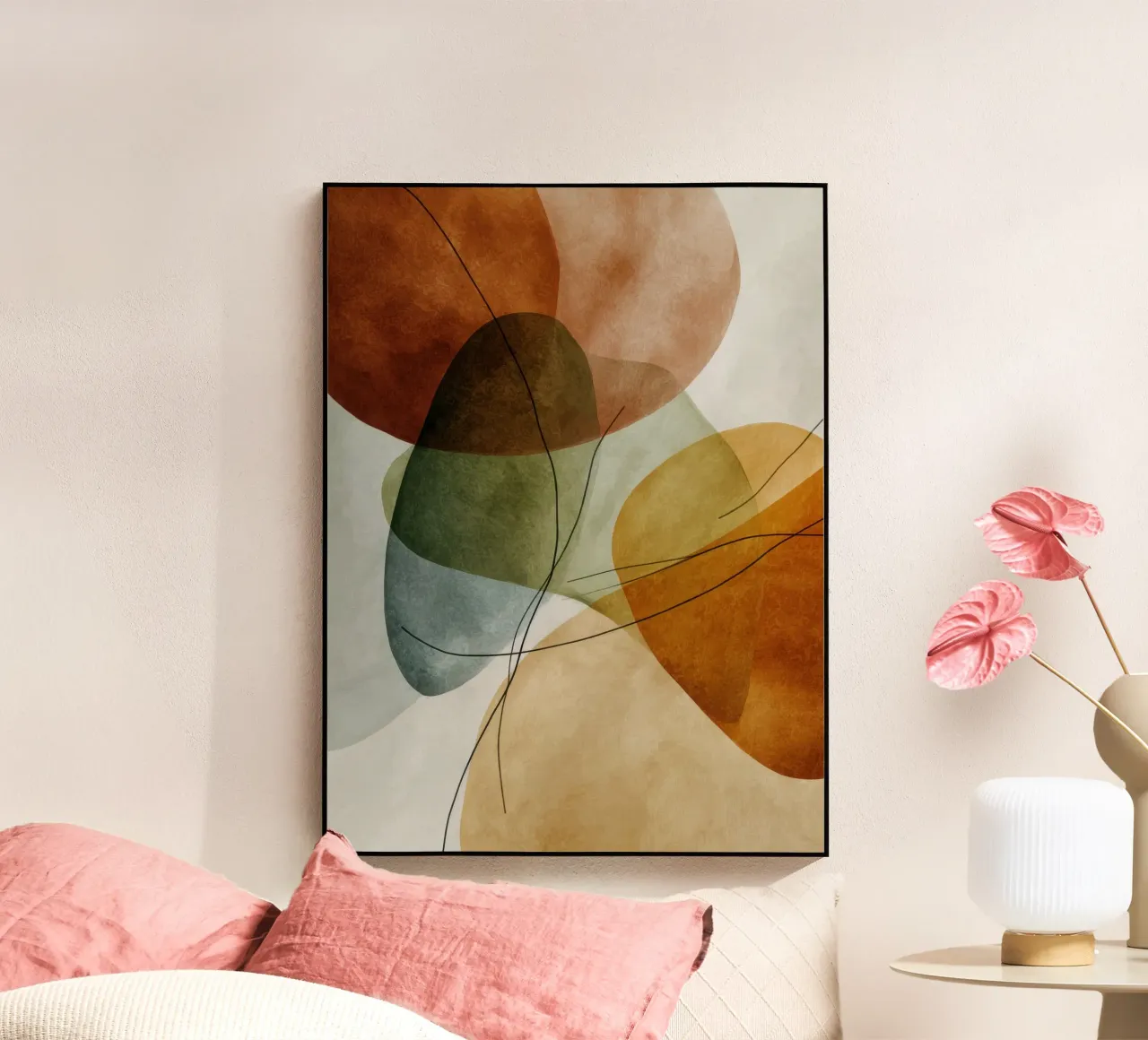 Cerchi rossi smorzati con linee grafiche plexiglass da Artbyvo