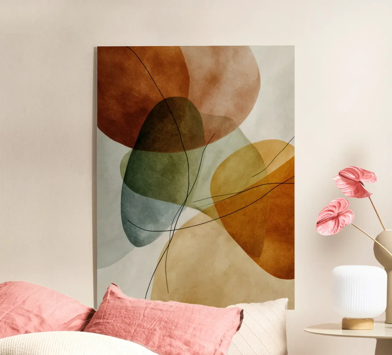 Cerchi rossi smorzati con linee grafiche plexiglass da Artbyvo
