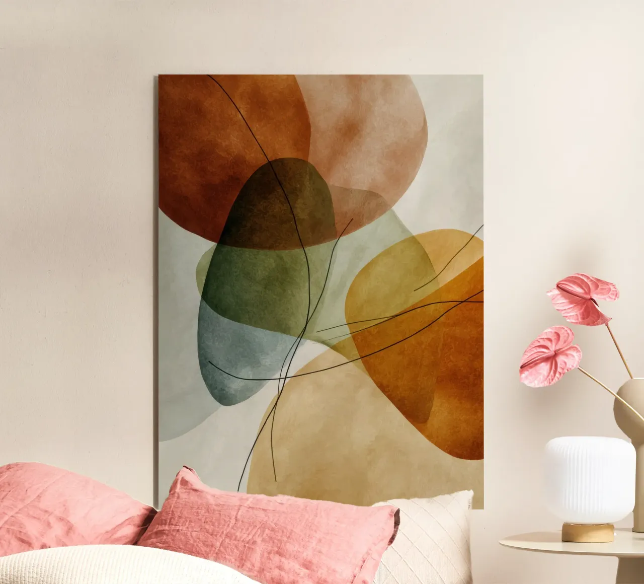 Cerchi rossi smorzati con linee grafiche alluminio dibond da Artbyvo