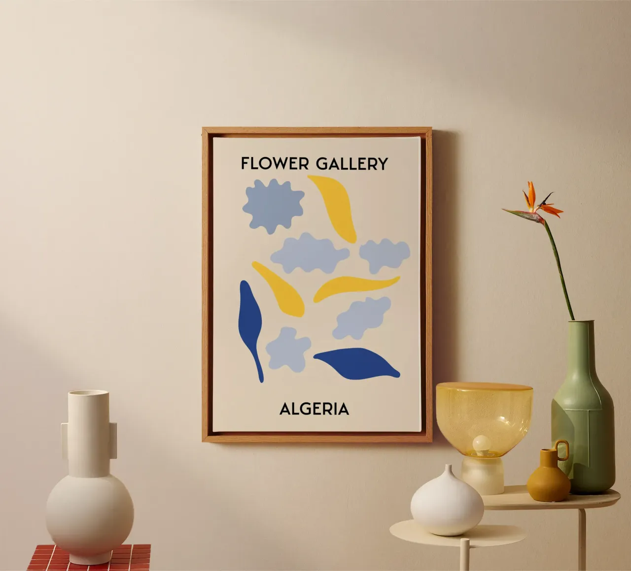 Algeria Flower Gallery Abstract Shapes Print - Modern Art canvas with Floater frame by homdeco