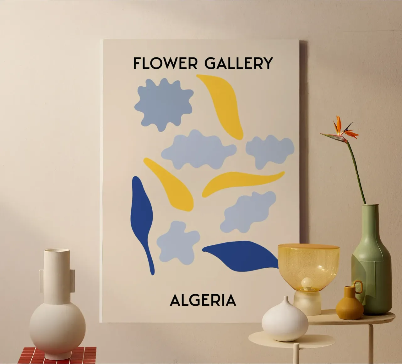Algeria Flower Gallery Abstract Shapes Print - Modern Art canvas with Floater frame by homdeco