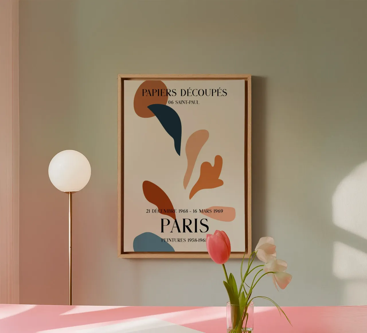Paris Papiers Découpés - Abstracte Franse kunstdruk canvas met Baklijst van homdeco