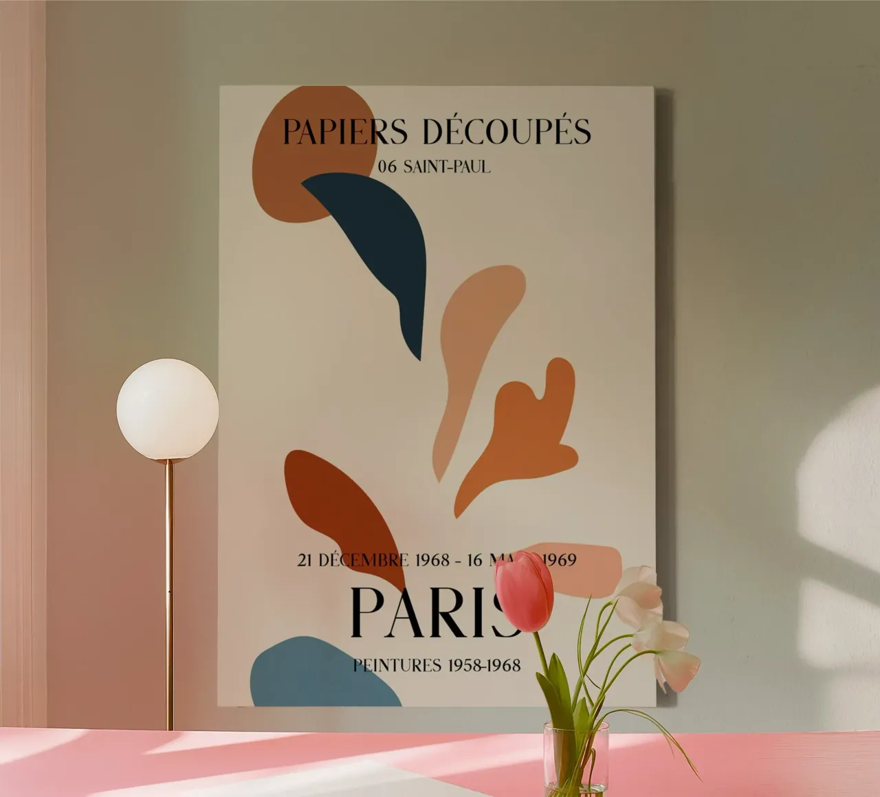 Paris Papiers Découpés - Abstracte Franse kunstdruk canvas met Baklijst van homdeco
