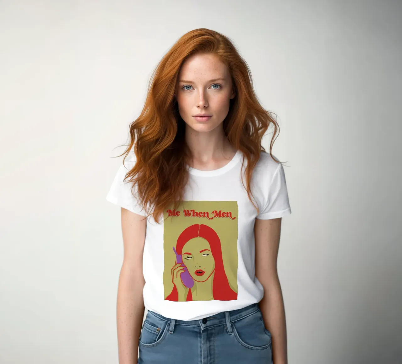 Me When Men - Annoyed Woman Rolling Her Eyes women's fitted t-shirt by Lisa Jureczko Arts Illustration