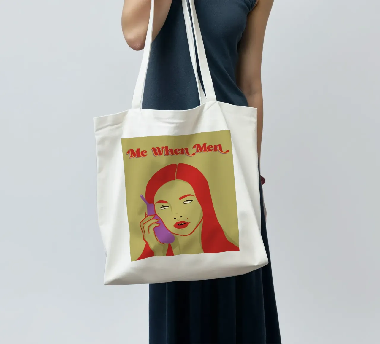 Me When Men - Annoyed Woman Rolling Her Eyes tote bag by Lisa Jureczko Arts Illustration