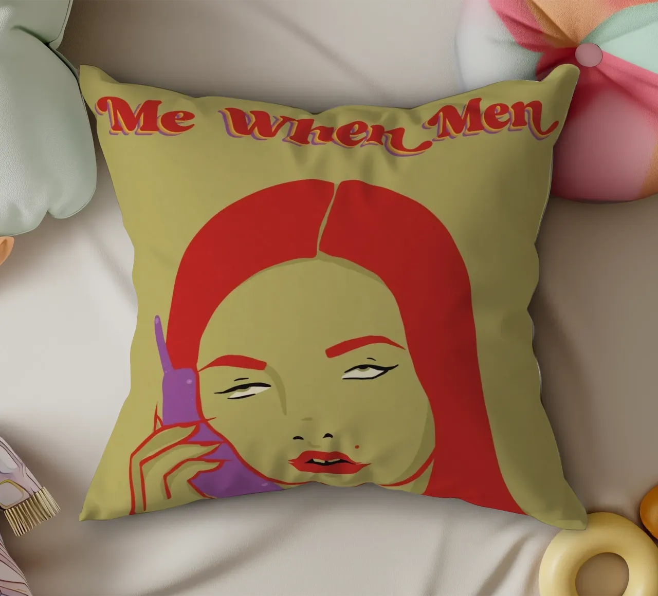 Me When Men - Femme agacée qui roule des yeux coussin de Lisa Jureczko Arts Illustration