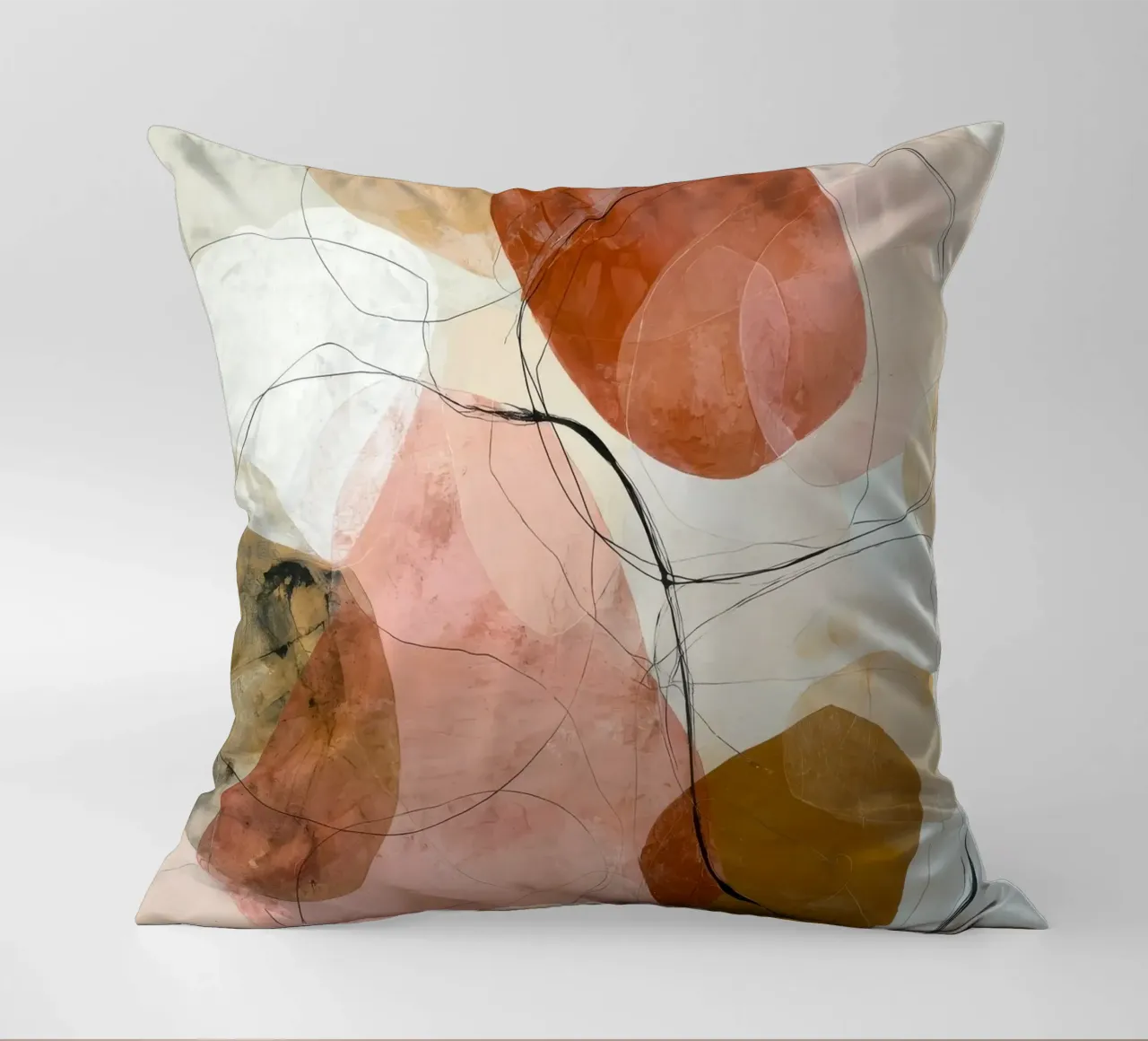 Strati astratti arancione e rosa tenui cuscino da Artbyvo