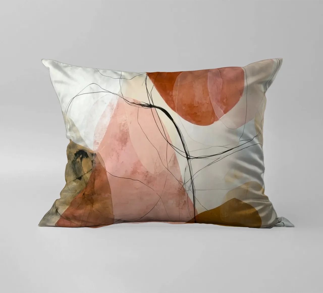 Strati astratti arancione e rosa tenui cuscino da Artbyvo