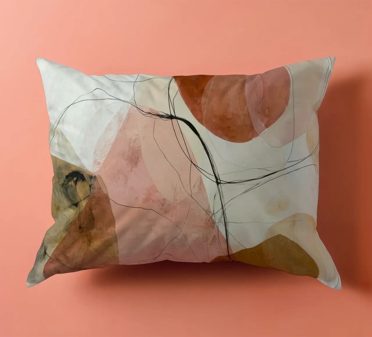 Strati astratti arancione e rosa tenui cuscino da Artbyvo