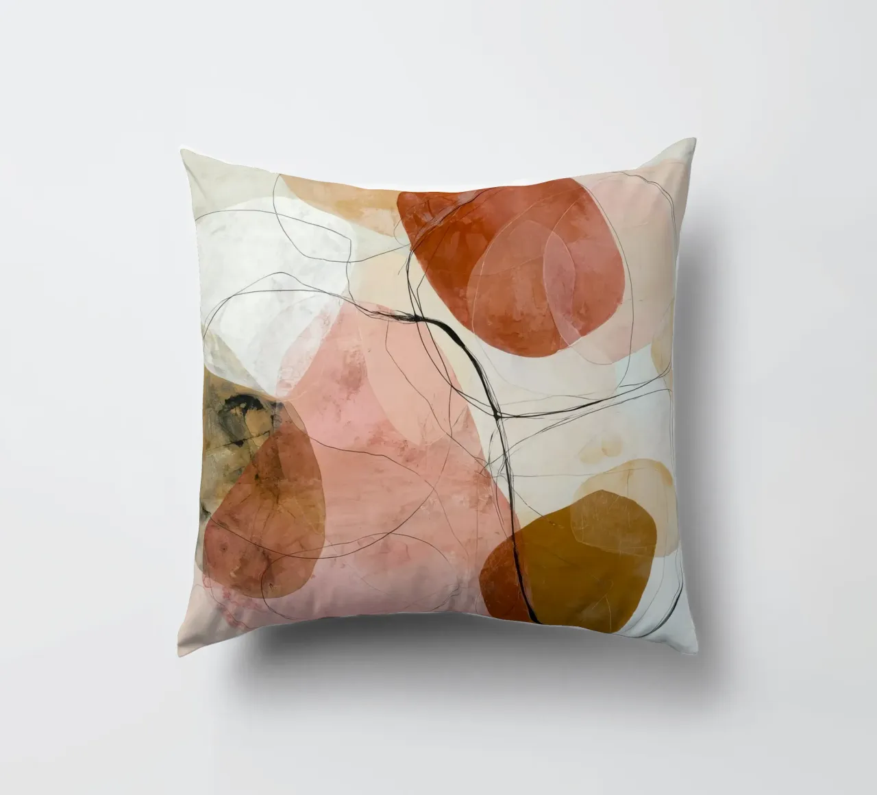 Strati astratti arancione e rosa tenui cuscino da Artbyvo