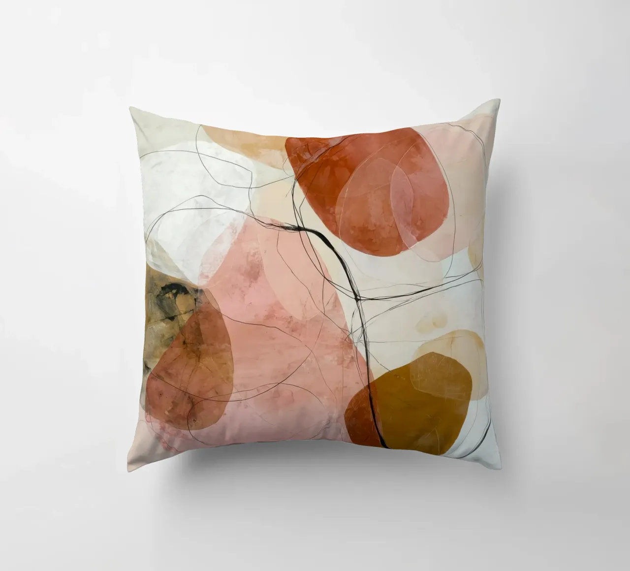 Strati astratti arancione e rosa tenui cuscino da Artbyvo