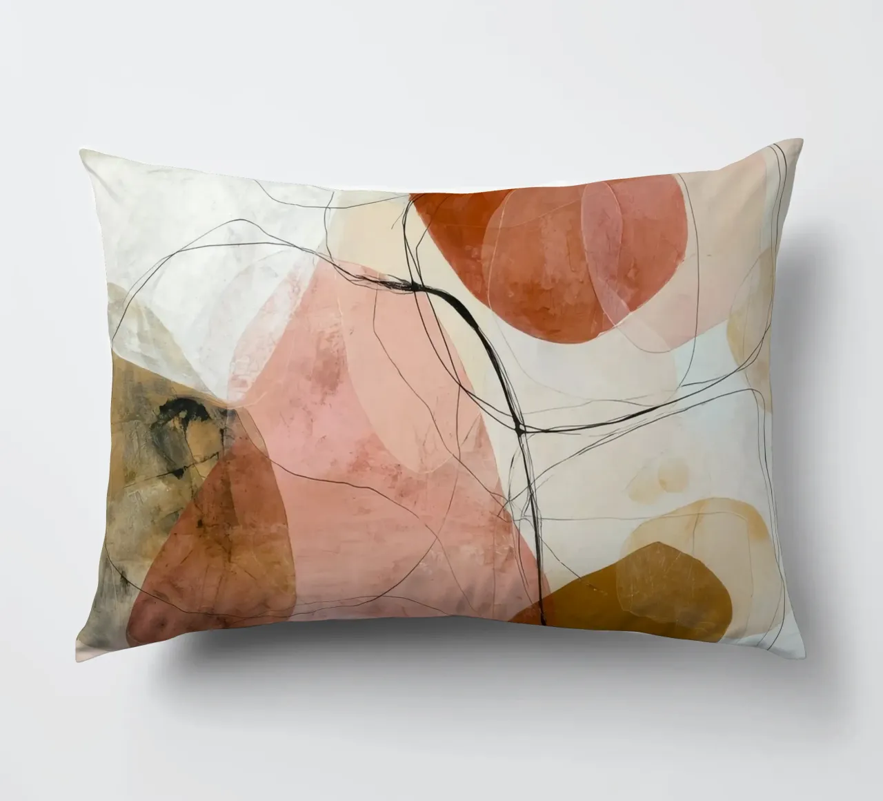 Strati astratti arancione e rosa tenui cuscino da Artbyvo