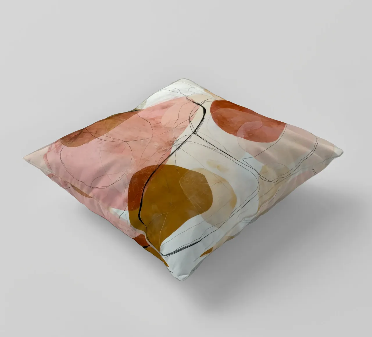 Strati astratti arancione e rosa tenui cuscino da Artbyvo
