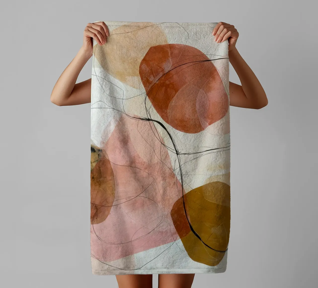 Soft Orange and Pink Abstract Layers towel by Artbyvo