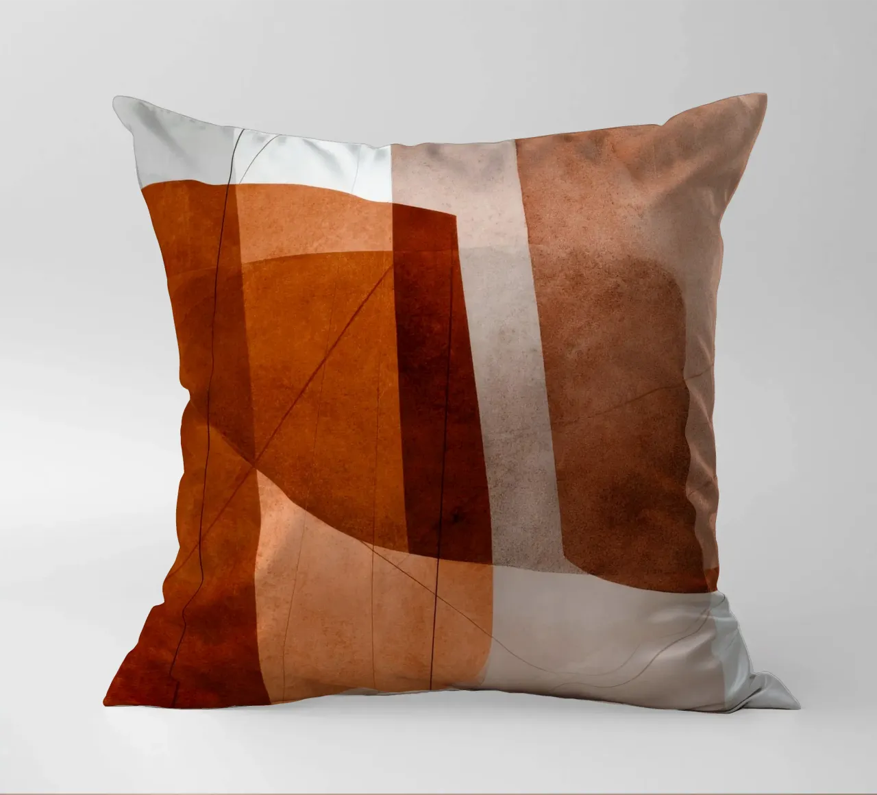Geometria in terracotta con accenti di disegno lineare cuscino da Artbyvo