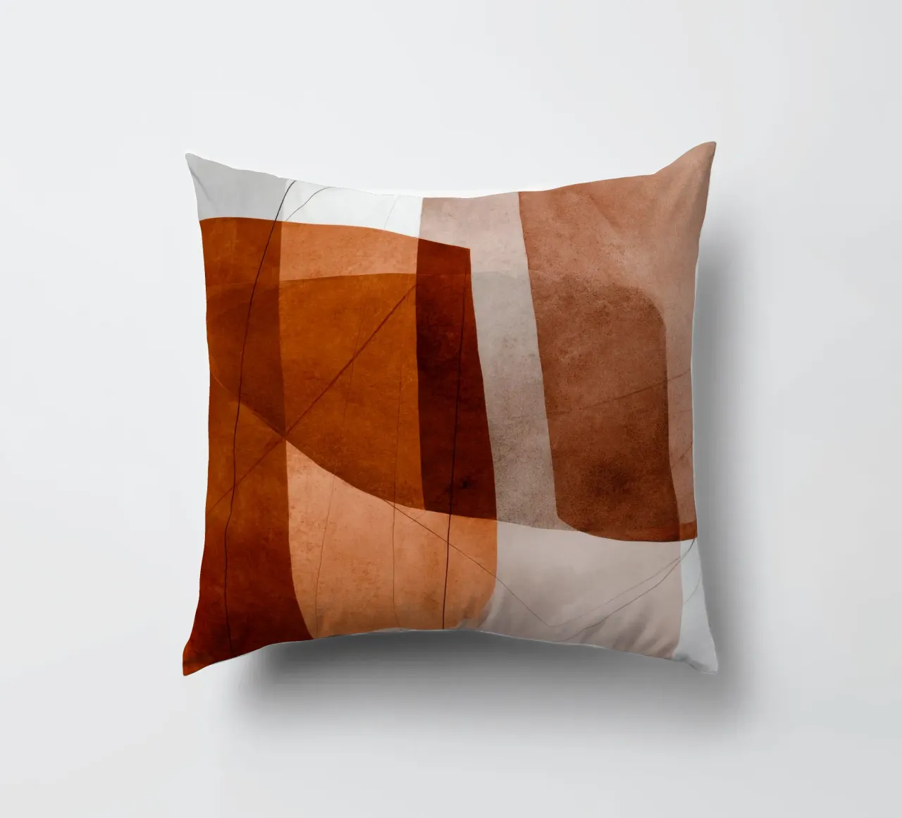 Geometria in terracotta con accenti di disegno lineare cuscino da Artbyvo
