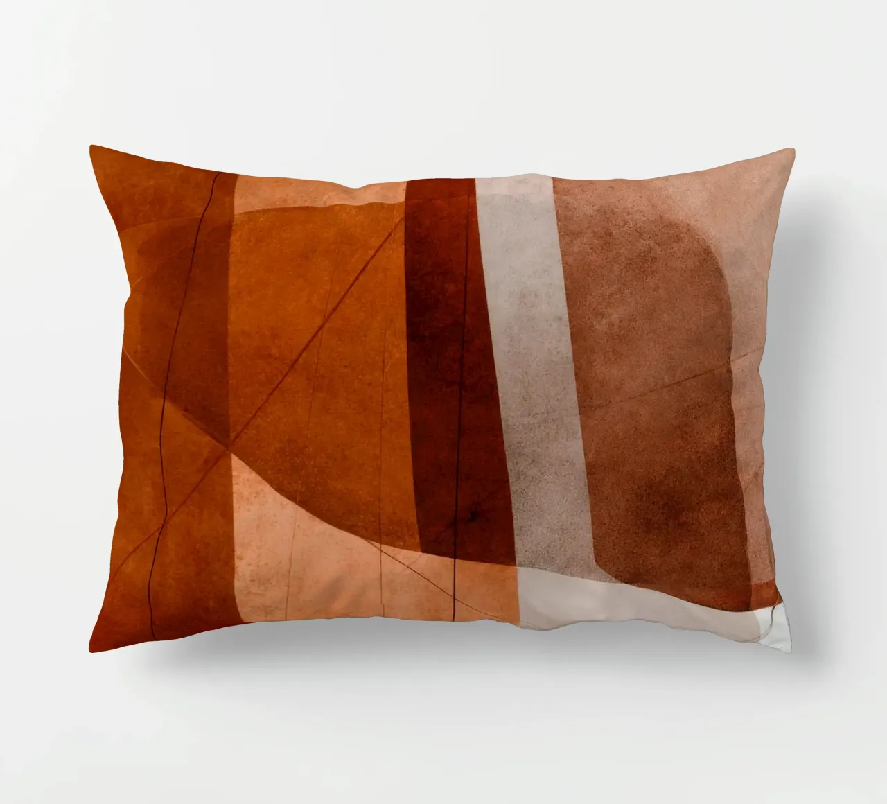Geometria in terracotta con accenti di disegno lineare cuscino da Artbyvo